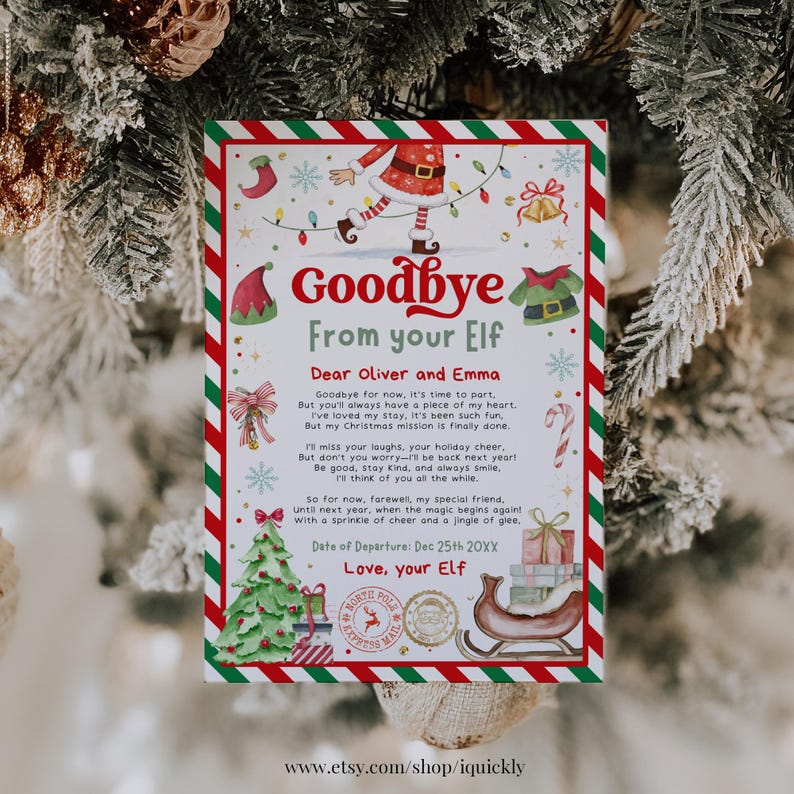 Editable Elf Goodbye Letter Elf Departure Letter Elf Farewell Letter ...