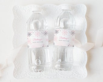 EDITABLE Snowflake Baby Shower Bottle label A little snowflake is on the way Baby Shower Water Label Winter Printable Instant Download