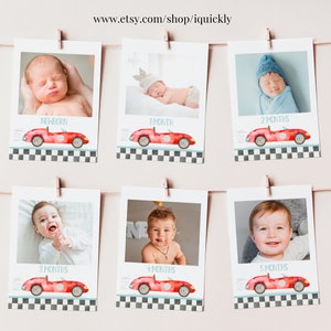 Editable Fast one First Birthday Monthly Photo Banner Race car First Year Racing car Printable 1st Birthday Racecar Photo Download