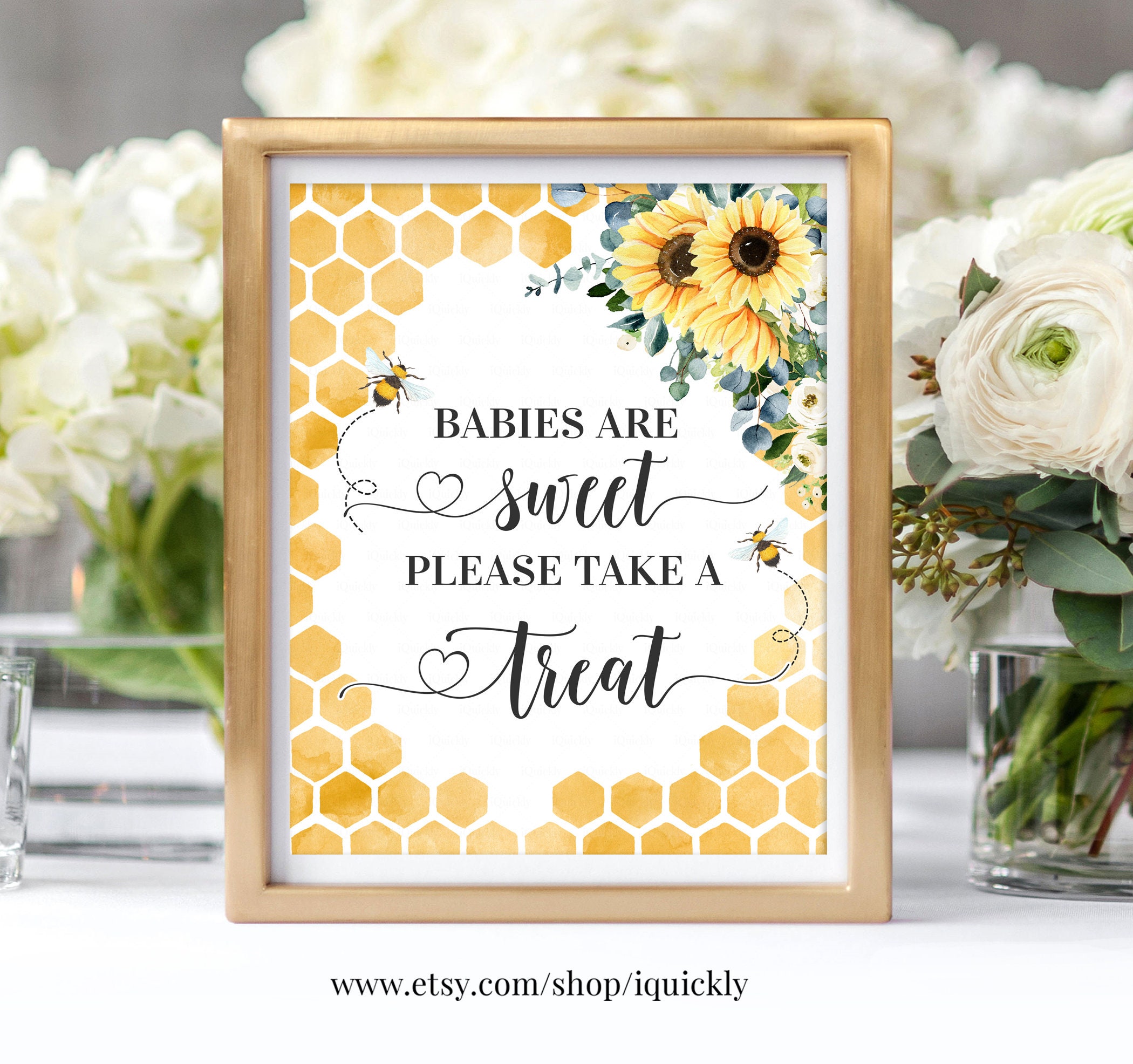 Bee Baby Shower Take A Treat Sign, 8x10 Babies are Sweet Please take a Treat Sign Honey Bee Printable Digital Instant Download