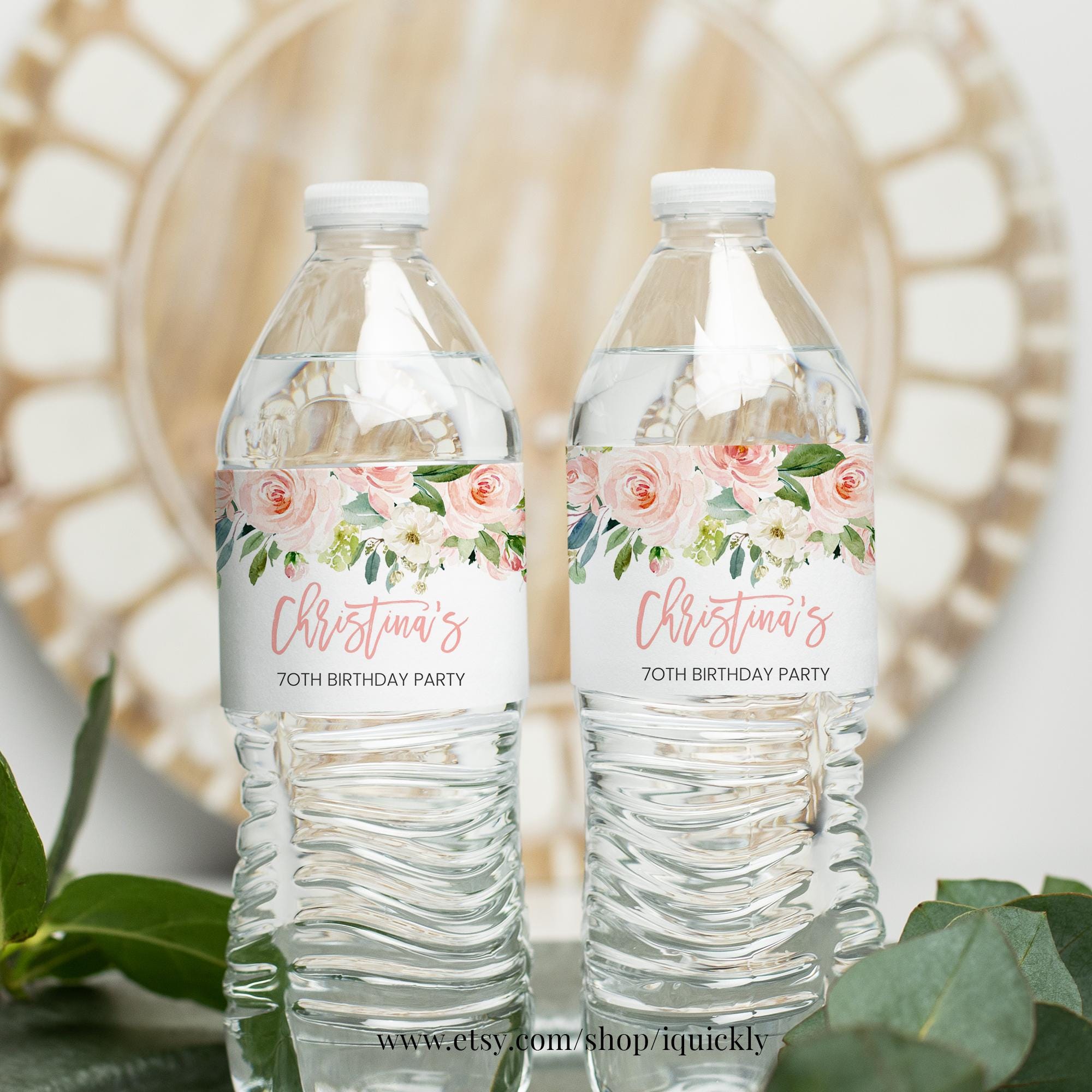 Pink Blush Bottle Label EDITABLE 16th Water Bottle Labels 70th 90th ...