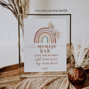 Boho Rainbow Baby Shower Momosa Bar Sign, 8x10 Little Pumpkin Baby Shower Momosa Sign Printable Digital Instant Download RAI001