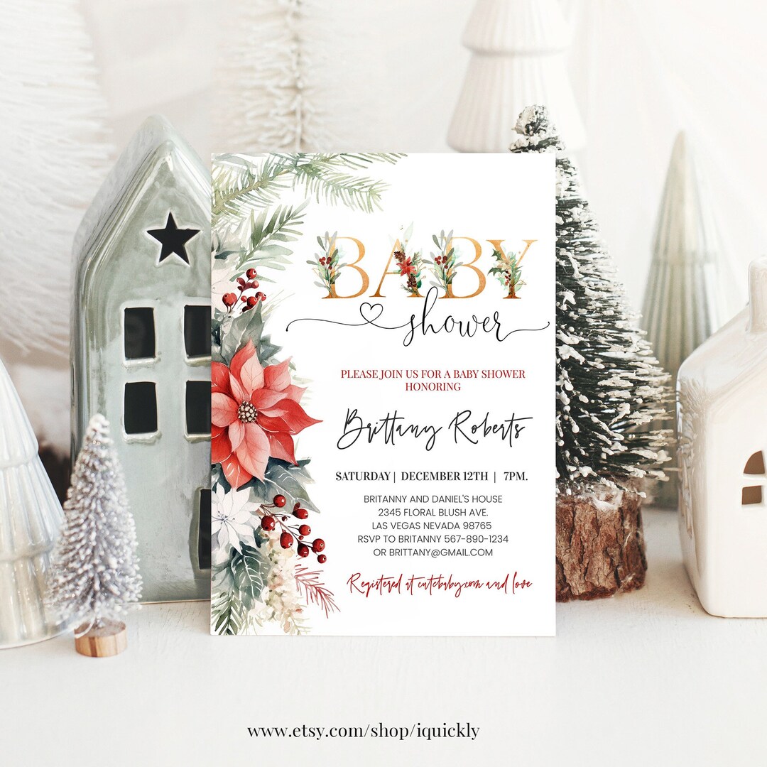 Invitación de baby shower de Navidad EDITABLE Winter Baby shower ...