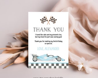 Editable TWO Fast Birthday Thank you card Racecar 2nd Birthday Note car Racing Car Vintage Racecar Printable Template Instant Download FA06