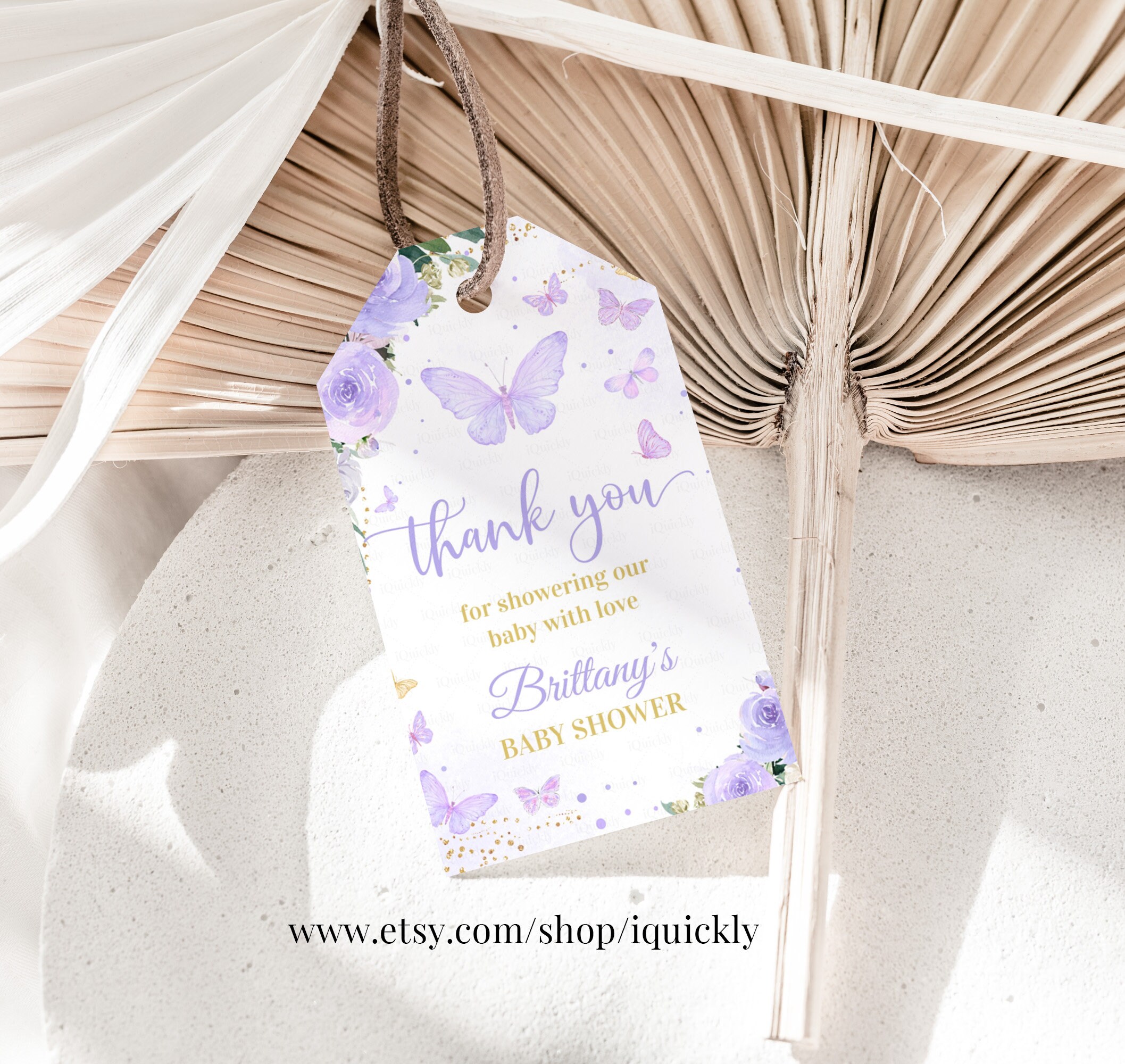 Baby Shower Game - Purple Butterfly "How Many Candies" Jar Game With Sign & 50 Cards - View #11