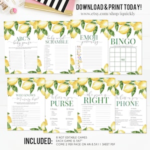 Lemon Baby Shower Games Set, Citrus Baby Shower Game Bundle, Gender neutral Lemonade Bingo The price Download Digital Printable