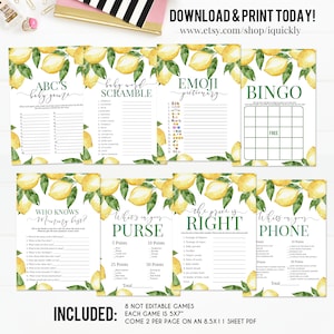 Lemon Baby Shower Games Set, Citrus Baby Shower Game Bundle, Gender neutral Lemonade Bingo The price Download Digital Printable image 1