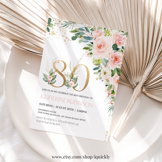 80th birthday Invitation Editable Brunch Invitation 80th birthday invite for her Adult Birthday printable template Digital Download