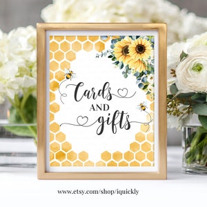 Bee Baby Shower Cards and Gifts Sign 8x10 Honey Bee Cards and Gifts Sign Sunflower Printable Sign Digital Instant Download