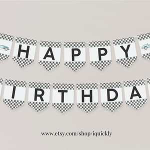BEWERKBARE twee snelle banner verjaardag raceauto partij racewagen vintage afdrukbare 1e bunting banner baby shower sjablonen Instant download FA01