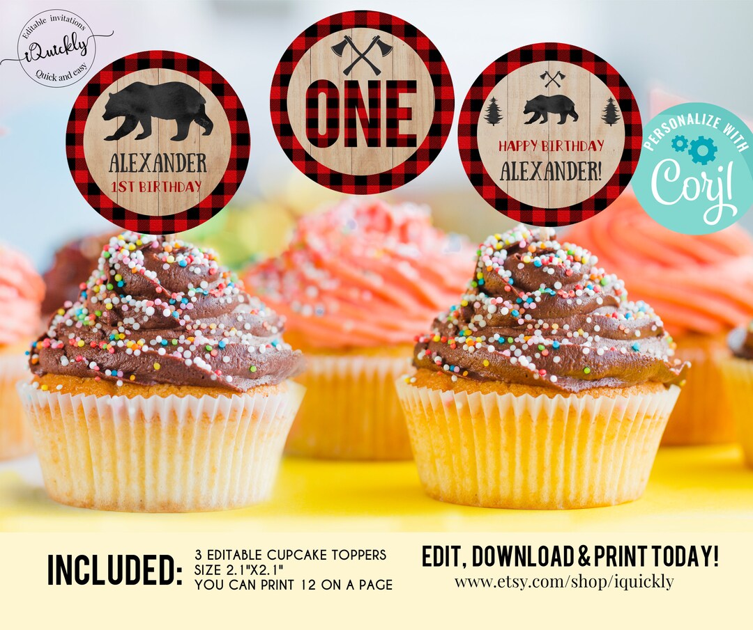 Editable Lumberjack Cupcake Toppers, Buffalo Plaid Cake Toppers ...