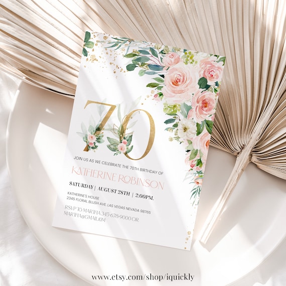 70th birthday Invitation Editable Brunch Invitation 70th birthday invite for her Adult Birthday printable template Digital Download