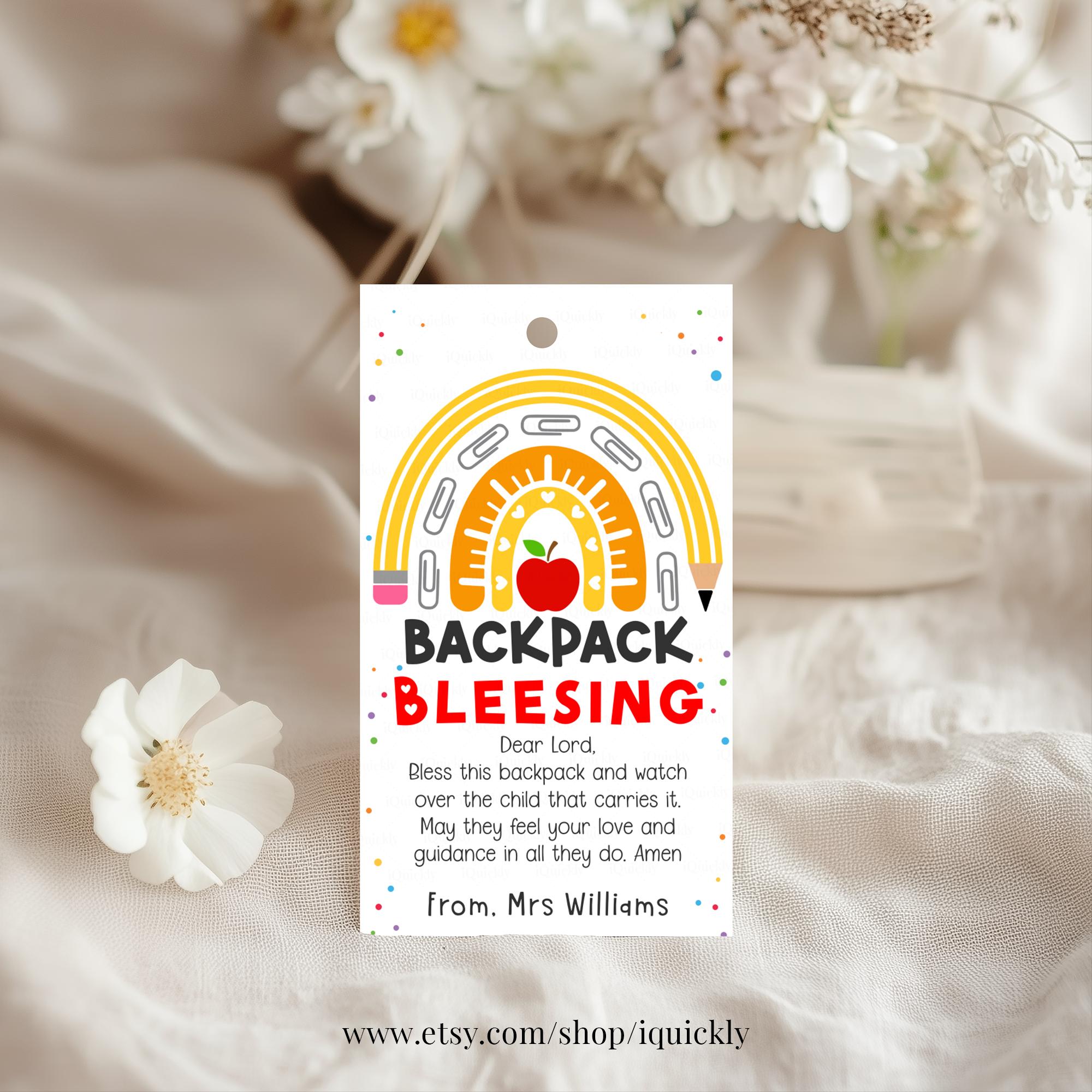 Backpack Blessing Printable Gift Tag, Editable First Day of School Tag ...