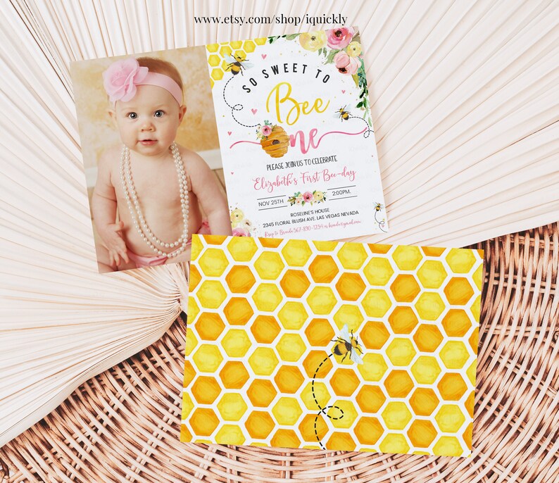Editable Bee Birthday Invitation Honey Bee Birthday Party Bee 1st ...