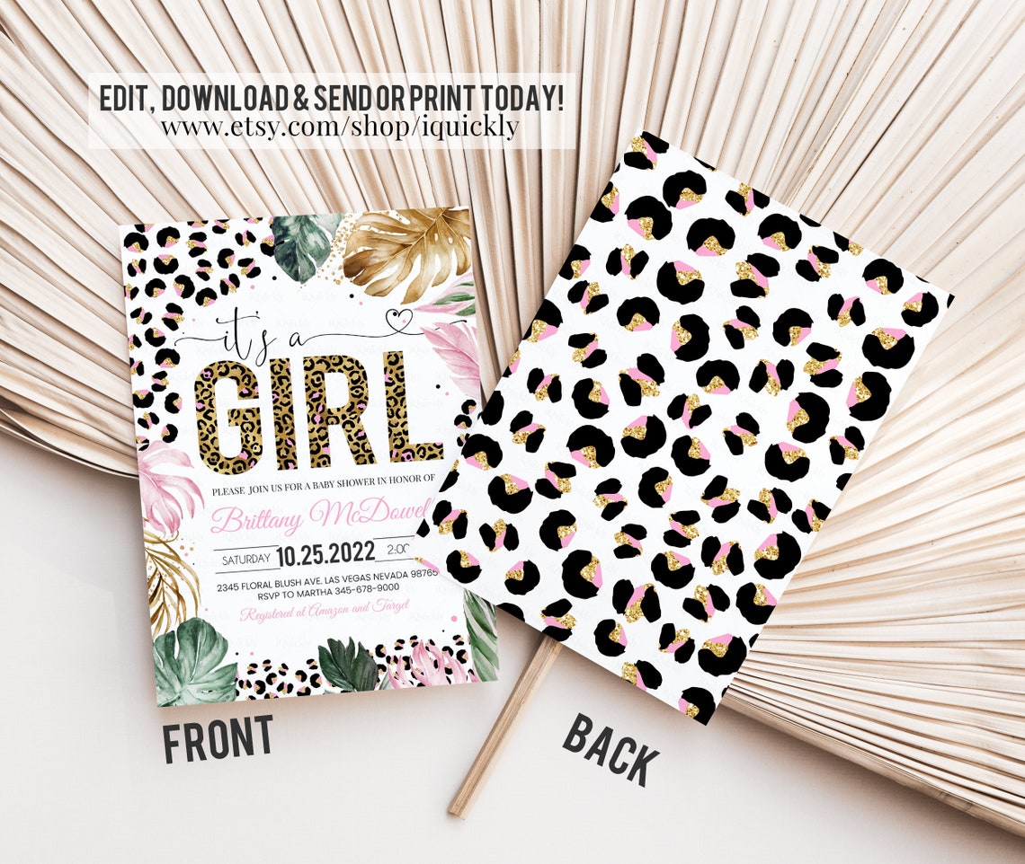Editable Leopard Print Baby Shower Invitation Its a Girl Baby Etsy
