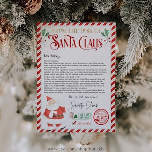 May include: A Christmas-themed letter from Santa Claus, featuring a red and white border with holly accents. The letter is addressed to Brittany and includes a Santa Claus illustration, a "Nice List Approved" stamp, and the text "Ho Ho Ho! Your friend, Santa Claus."