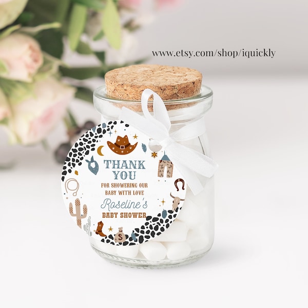 Editable Cowboy baby shower Favor tags Country Western Wild West Thank you tags Printable Template Instant Download C102