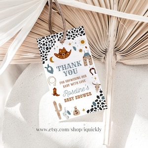 Modificabile Cowboy baby shower Favor tag Country Western Wild West Grazie tag modello stampabile Download immediato C102