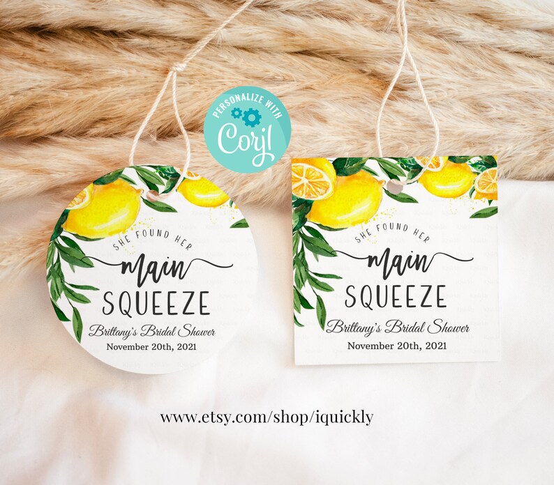 Editable She Found Her Main Squeeze Bridal Shower Favor Tags, Lemon ...