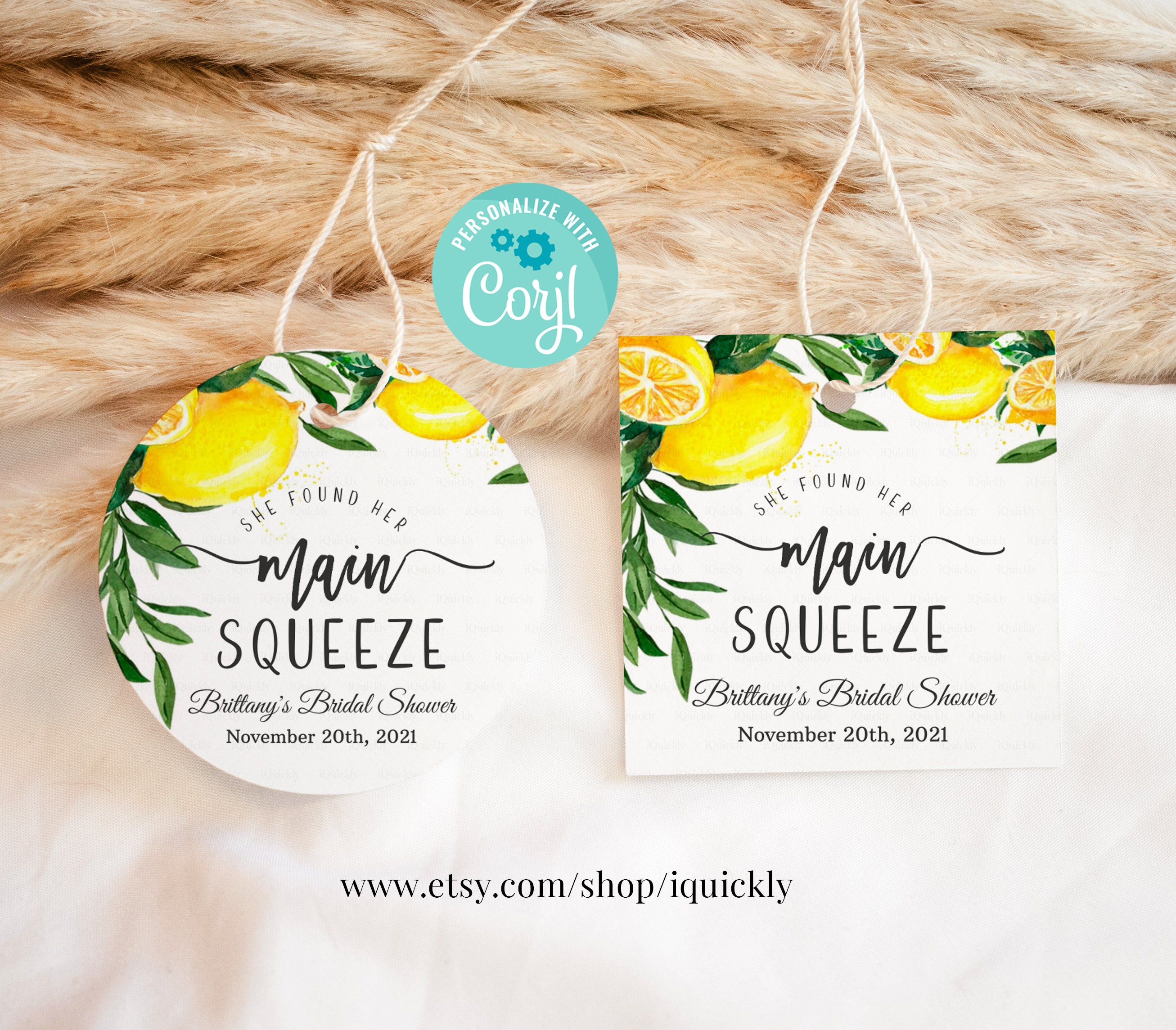 Editable She Found Her Main Squeeze Bridal Shower Favor Tags, Lemon ...