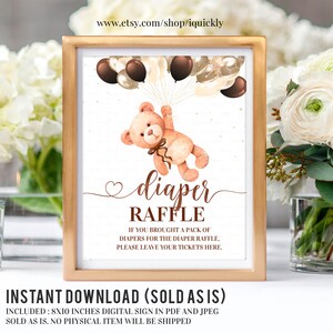 Teddy Bear Diaper Raffle Sign, Printable Diaper Raffle Baby Shower Sign, Balloon Diaper Game Decoration Printable Digital Instant Download