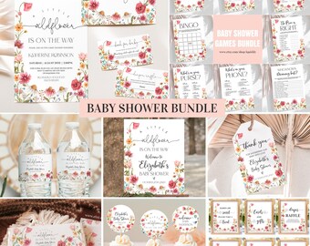 Wildflower Baby Shower Bundle Editable Garden Party Set Package Pack Invitation game Baby in bloom Printable Template Digital Download BI107