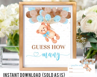 Teddy Bear Guess How Many Sign, Teddy Bear baby shower games, How Many Bears Are In The Jar Game Printable Digital Instant Download