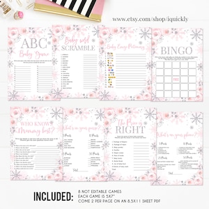 Snowflake Baby Shower Games Bundle, A little snowflake is on the way Game package Baby Shower Game Pack, Winter Instant Download
