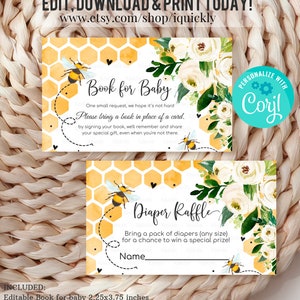 Abeja Baby Shower Rifa de pañales, Libro para bebé, Abeja melífera Trae un libro, Género neutro Baby Shower Digital Insert Imprimible Descarga instantánea