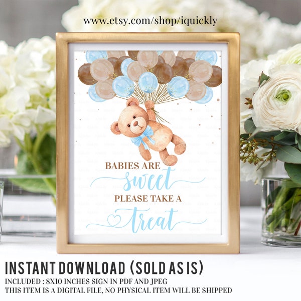 eddy Bear Baby Shower Take A Treat Sign, Babies are Sweet Please take a Treat Sign, Bear Baby Shower Sign Printable Digital Instant Download