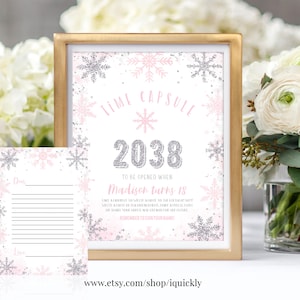 BEWERKBARE Winter Onederland tijdcapsule bijpassende notitiekaarten Sneeuwvlok eerste verjaardag 1e verjaardag tijdcapsule Instant Download afdrukbaar