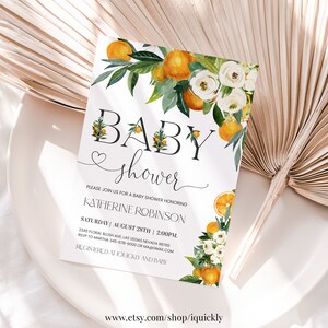 Orange Baby Shower Editable Invitation A Little Cutie is on the Way Gender Neutral Couples Invite Template Digital Download