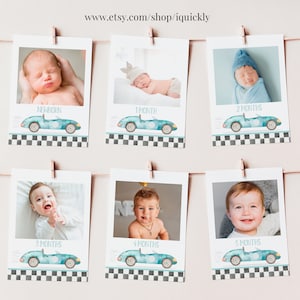 Editable Fast one First Birthday Monthly Photo Banner Race car First Year Racing car Printable 1st Birthday Racecar Photo Download
