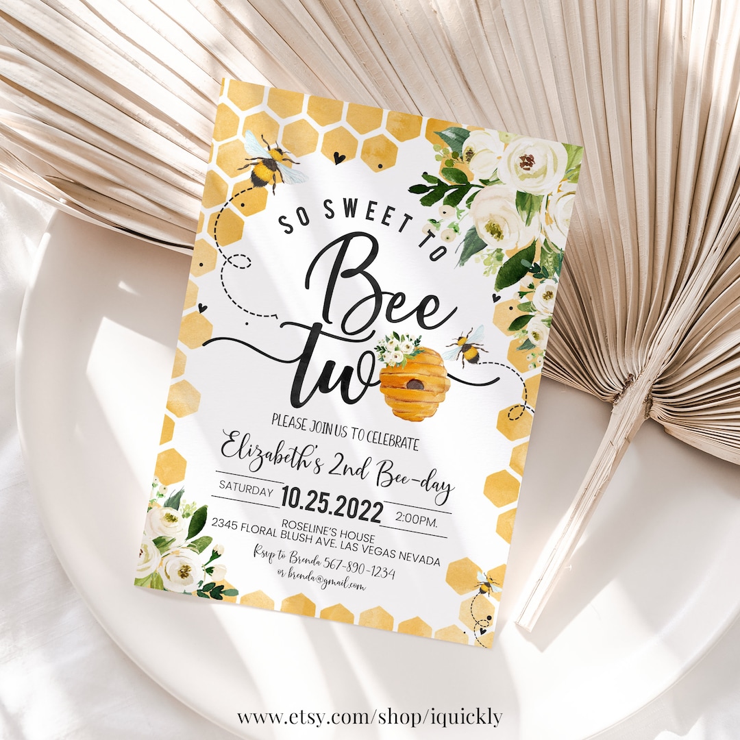 Editable Bee Birthday Invitation Honey Bee Birthday Party Bee 2nd ...