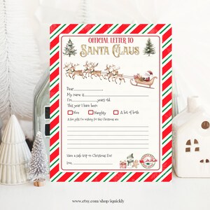 Carta a Papá Noel, Cartas imprimibles de lista de deseos de Papá Noel, Carta de lista de deseos de Navidad Lista de Navidad de Papá Noel fácil de imprimir Descarga instantánea digital