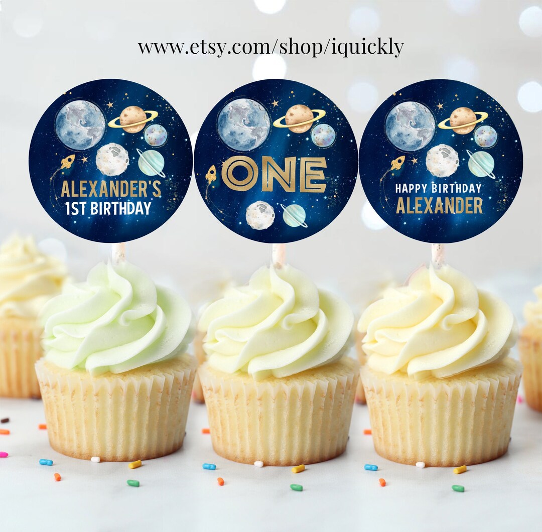 Outer Space Birthday Cupcake Toppers First Trip Around the Sun Etsy