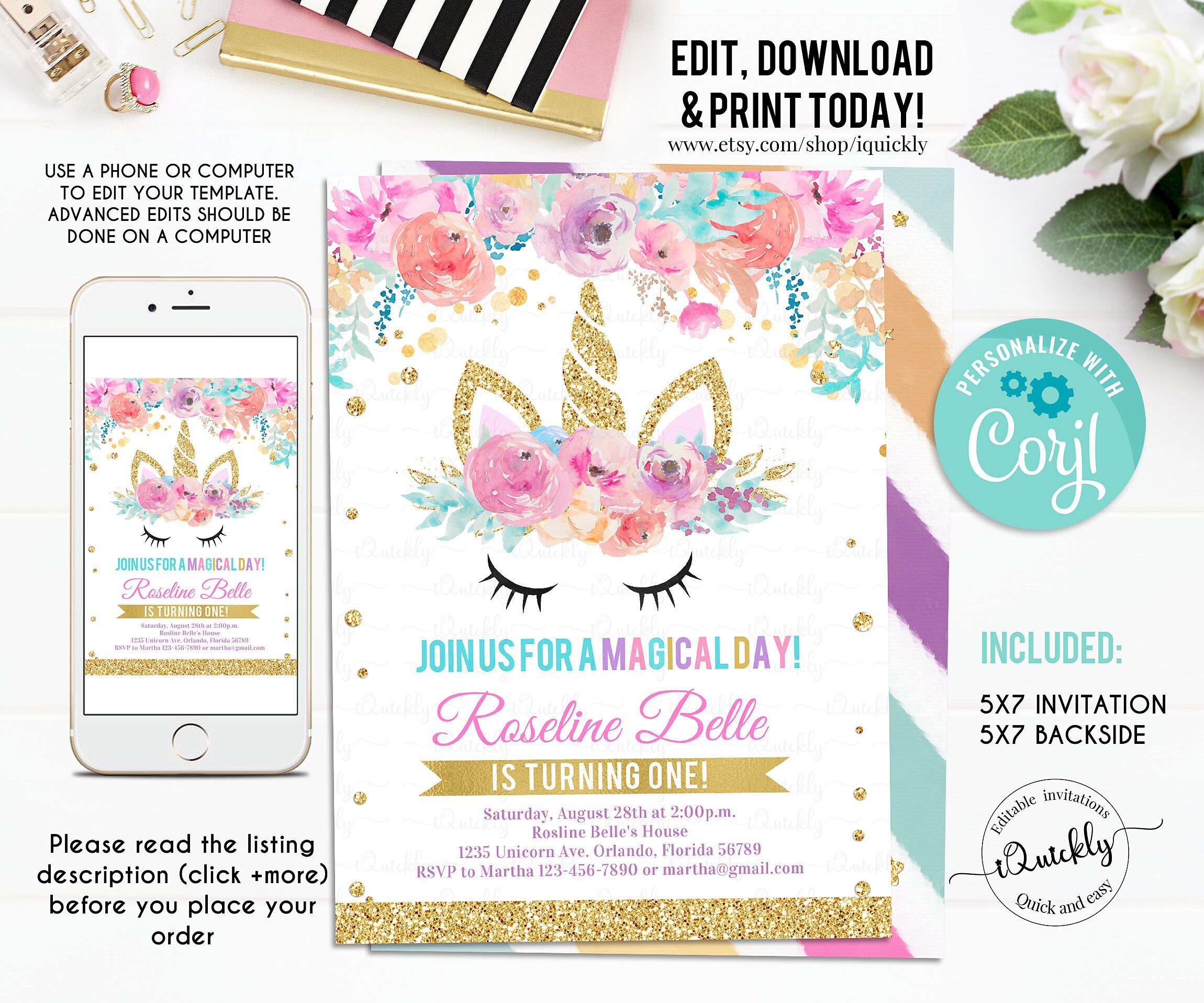 Editable Unicorn Invitation