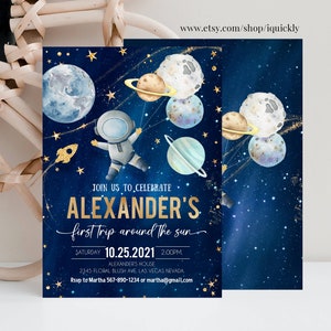 EDITABLE First Trip Around the Sun Outer Space First Birthday Invitation Galaxy Blast Off  Printable Templates Digital Download Corjl FT104