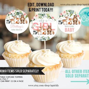 EDITABLE Woodland girl Food tags, Girl Buffet label, Forest animals Tent card Food Labels Place Cards Table Card Printable Template Instant image 4