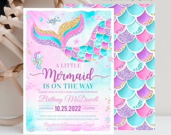 Editable Mermaid Baby Shower Invitation, Mermaid Invitation, Girl Shower Under the Sea shower Printable templates Digital Download