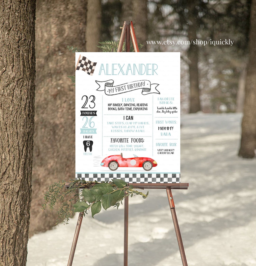 Racing Car Milestone Birthday Poster EDITABLE Racecar First Birthday ...