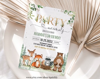 Woodland Birthday invitation, Woodland Party animals invitation,Woodland Creatures Theme Template Printable Instant download W205