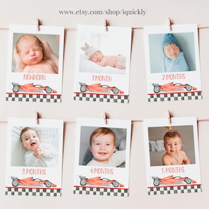 Editable Fast one First Birthday Monthly Photo Banner Race car First Year Racing car Printable 1st Birthday Racecar Photo Download