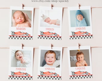 Editable Fast one First Birthday Monthly Photo Banner Race car First Year Racing car Printable 1st Birthday Racecar Photo Download