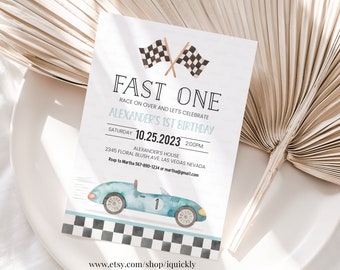 Fast One Racing Car First Birthday Invitation 1st Birthday Invitation Racing Car Vintage Racecar Invite Printable Template Instant Download