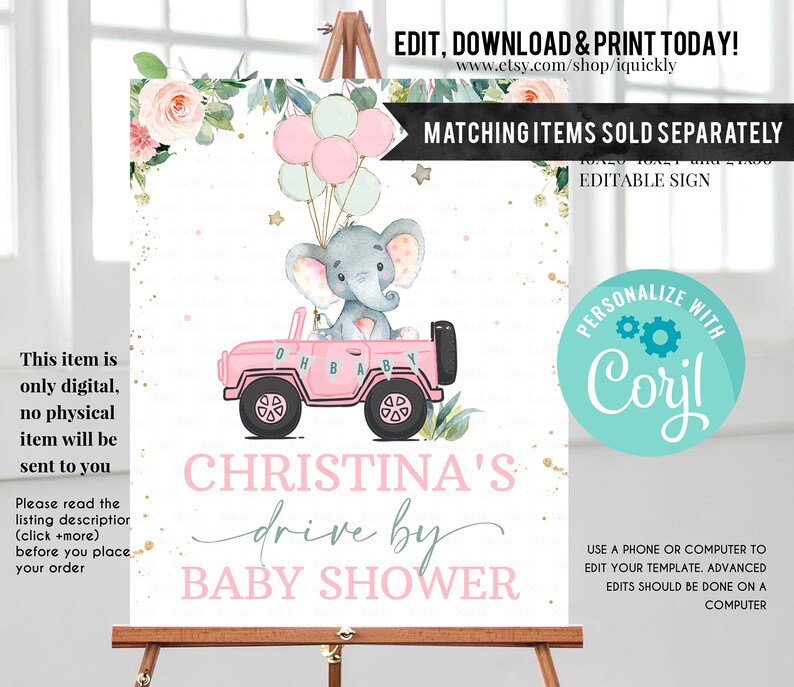 Editable Drive by Baby Shower Cupcake Toppers Elephant Drive Etsy