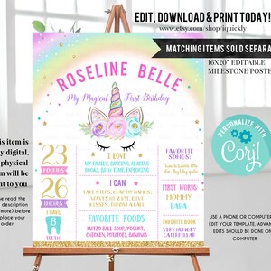 EDITABLE Unicorn Time Capsule Matching Note Cards, First Birthday ...