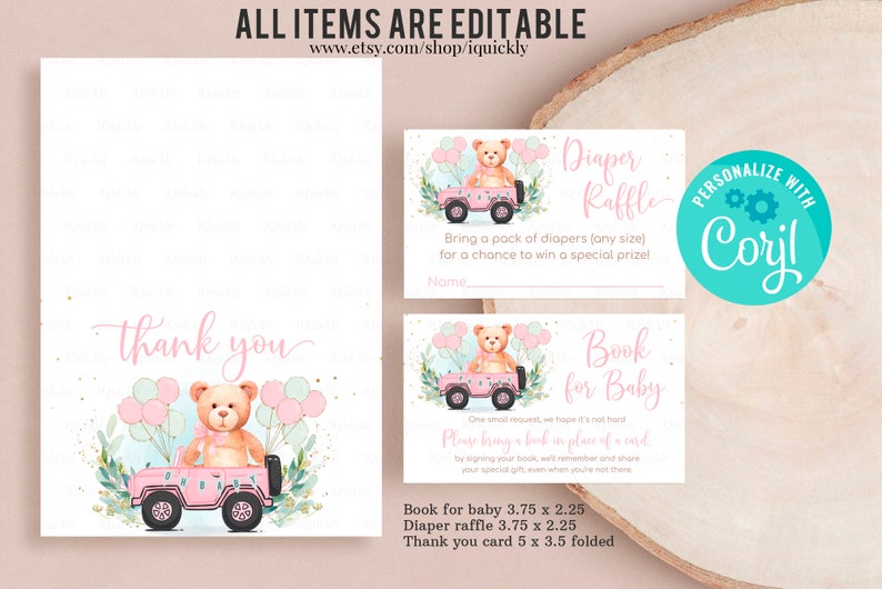 Editable Drive by Baby Shower Invitation SET Teddy Bear Drive Etsy