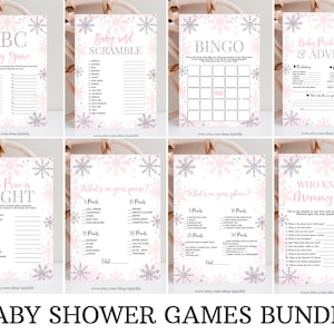 Snowflake Baby Shower Games Bundle, A little snowflake is on the way Game package Baby Shower Game Pack, Winter Instant Download