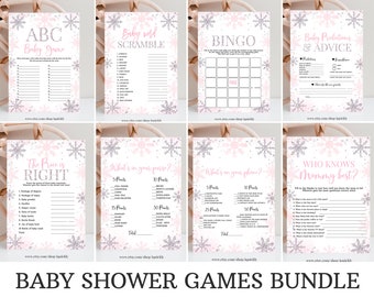 Paquete de juegos de baby shower con copos de nieve, Un pequeño copo de nieve está en camino Paquete de juegos Paquete de juegos para baby shower, Descarga instantánea de invierno
